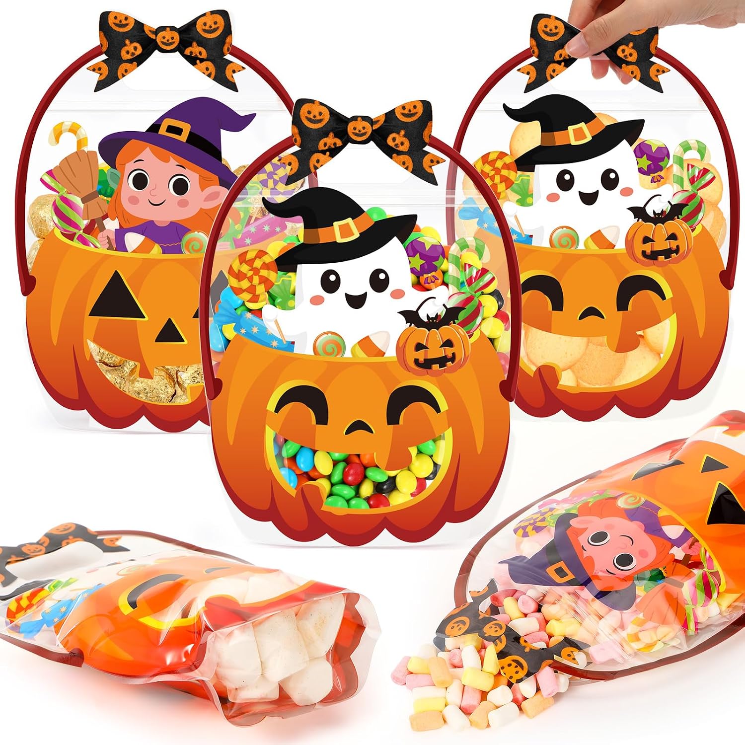 12PCS Halloween Pumpkin Treat Bags with Handles