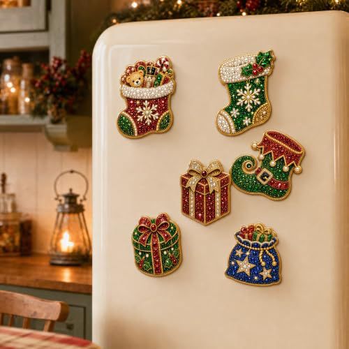 🎄DIY Diamond Painting Christmas Magnets – Sparkling Handmade Refrigerator Magnets for Holiday Decor, Crafts & Gifts
