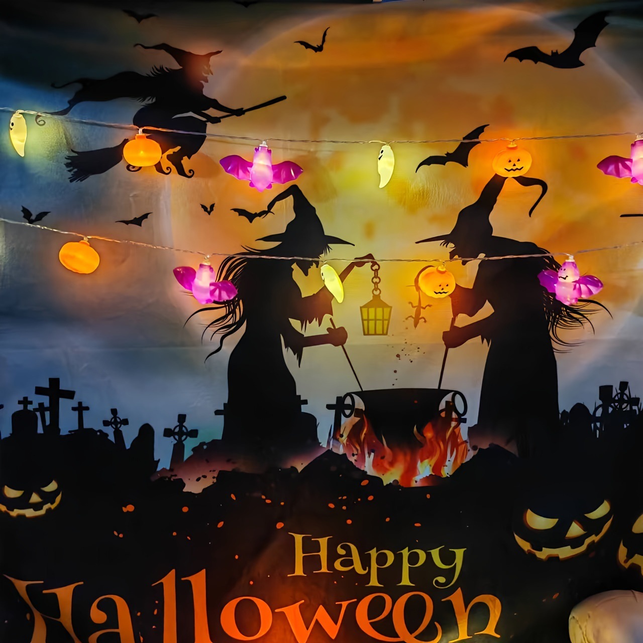 Halloween LED Bat Lantern Decoration – Spooky Hanging Light String with Battery Power for Party, Home & Outdoor Decor