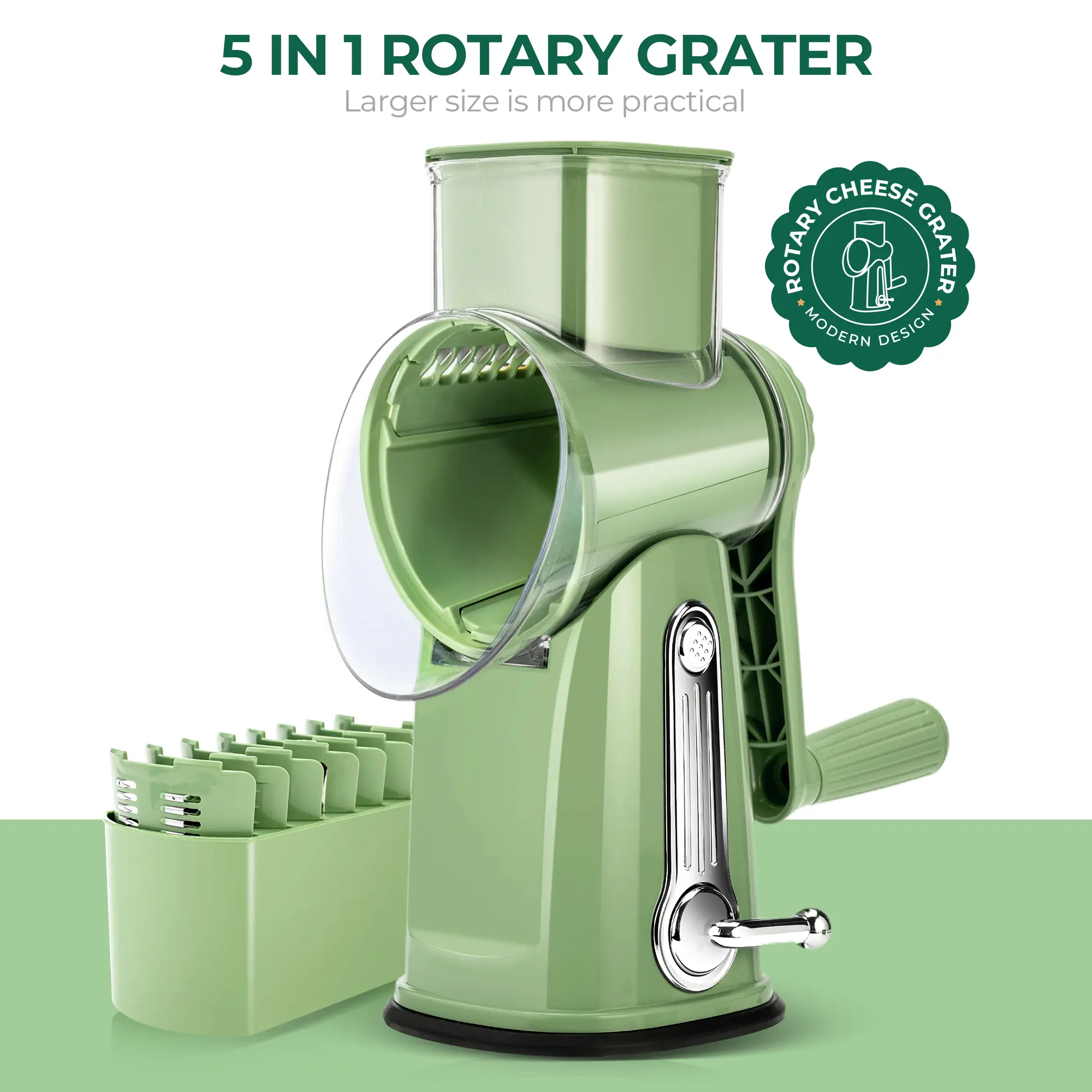 Rotary Cheese Grater with 5 Blades & Suction Base