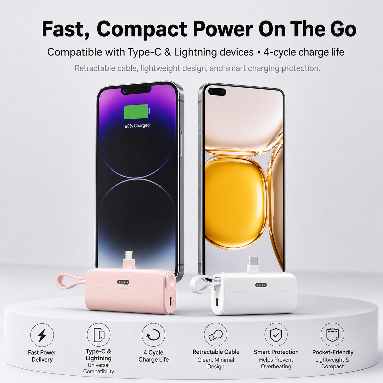 Mini Capsule Power Bank – Compact Portable Charger with USB-C Fast Charging