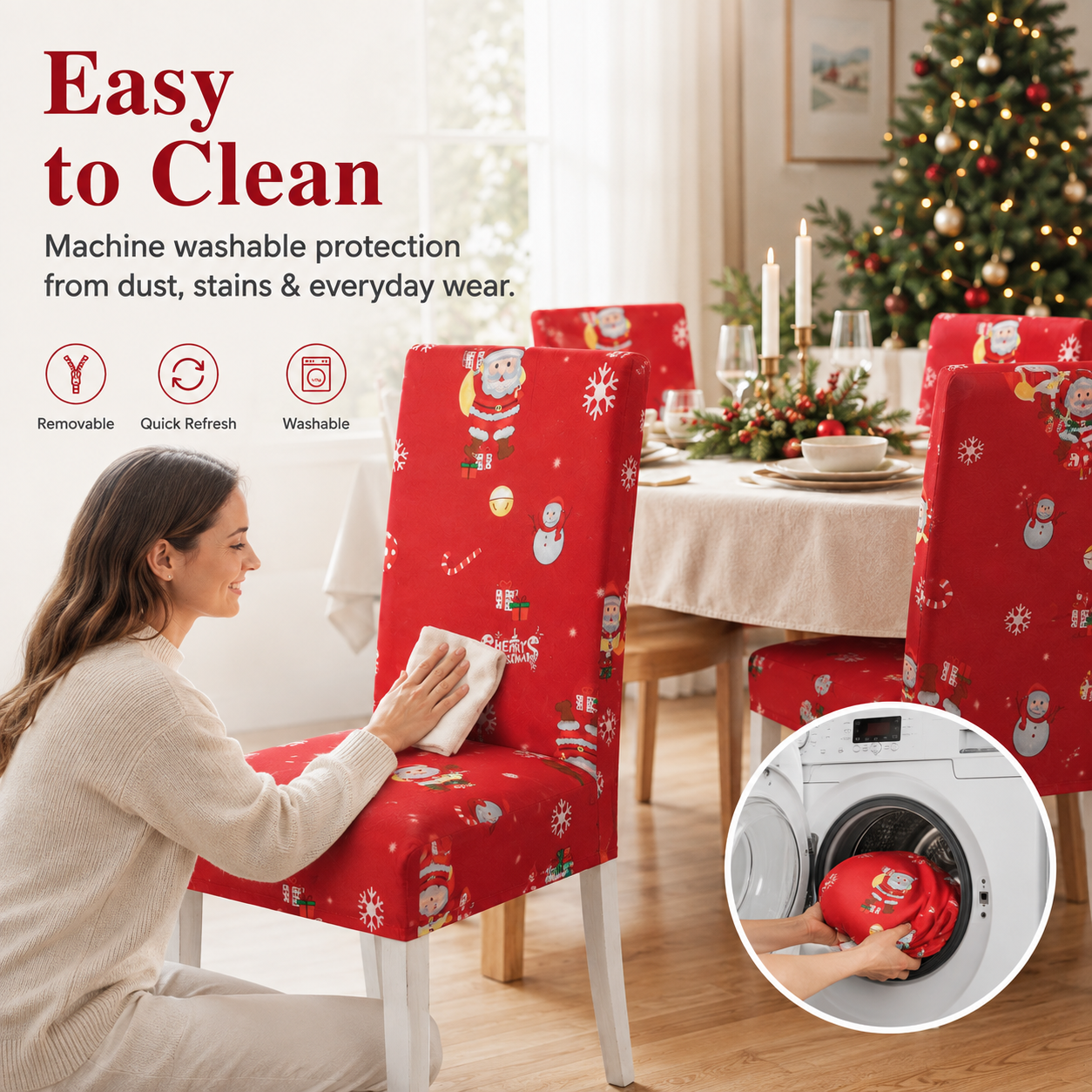 Machine washable Christmas dining chair cover