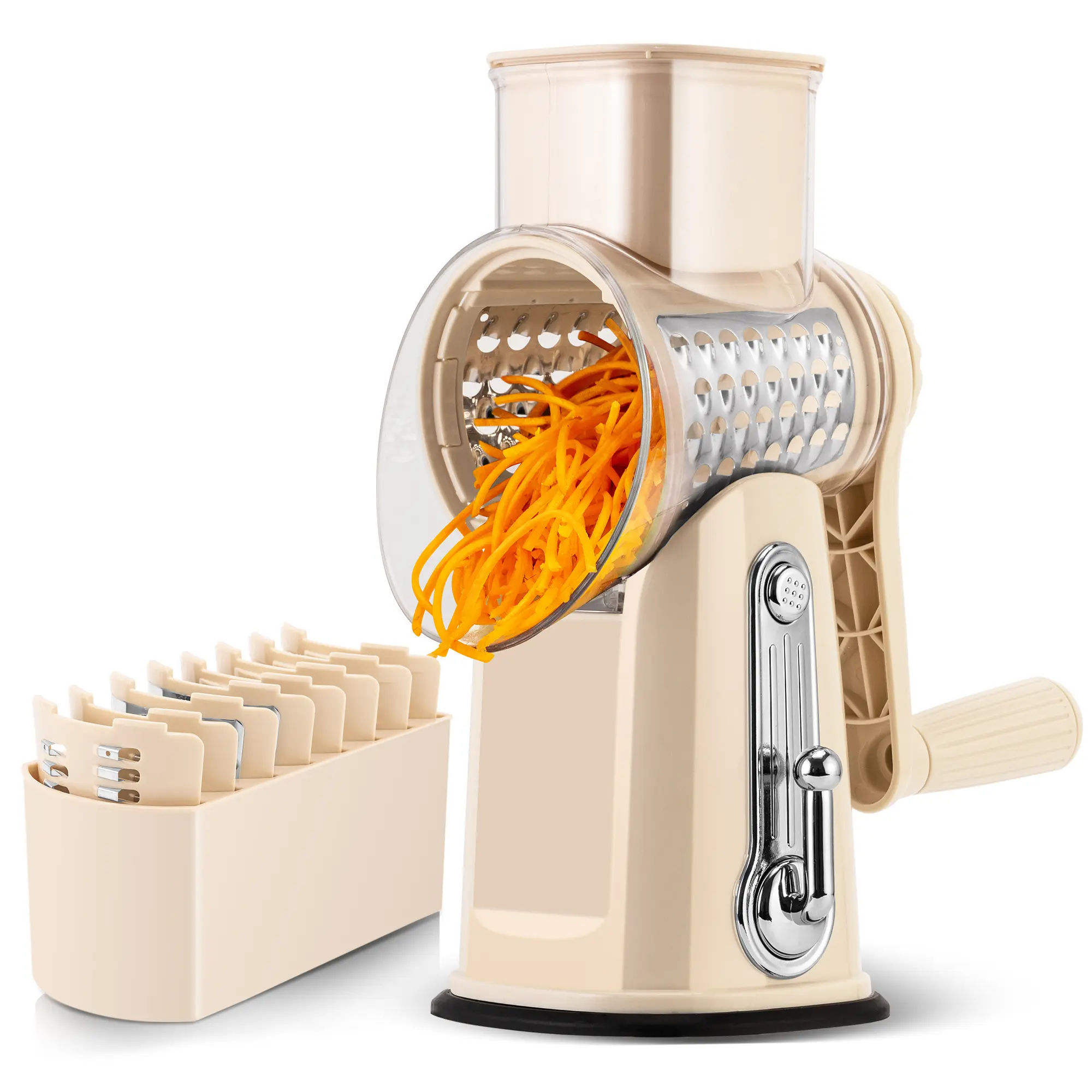 Rotary Cheese Grater with 5 Blades & Suction Base
