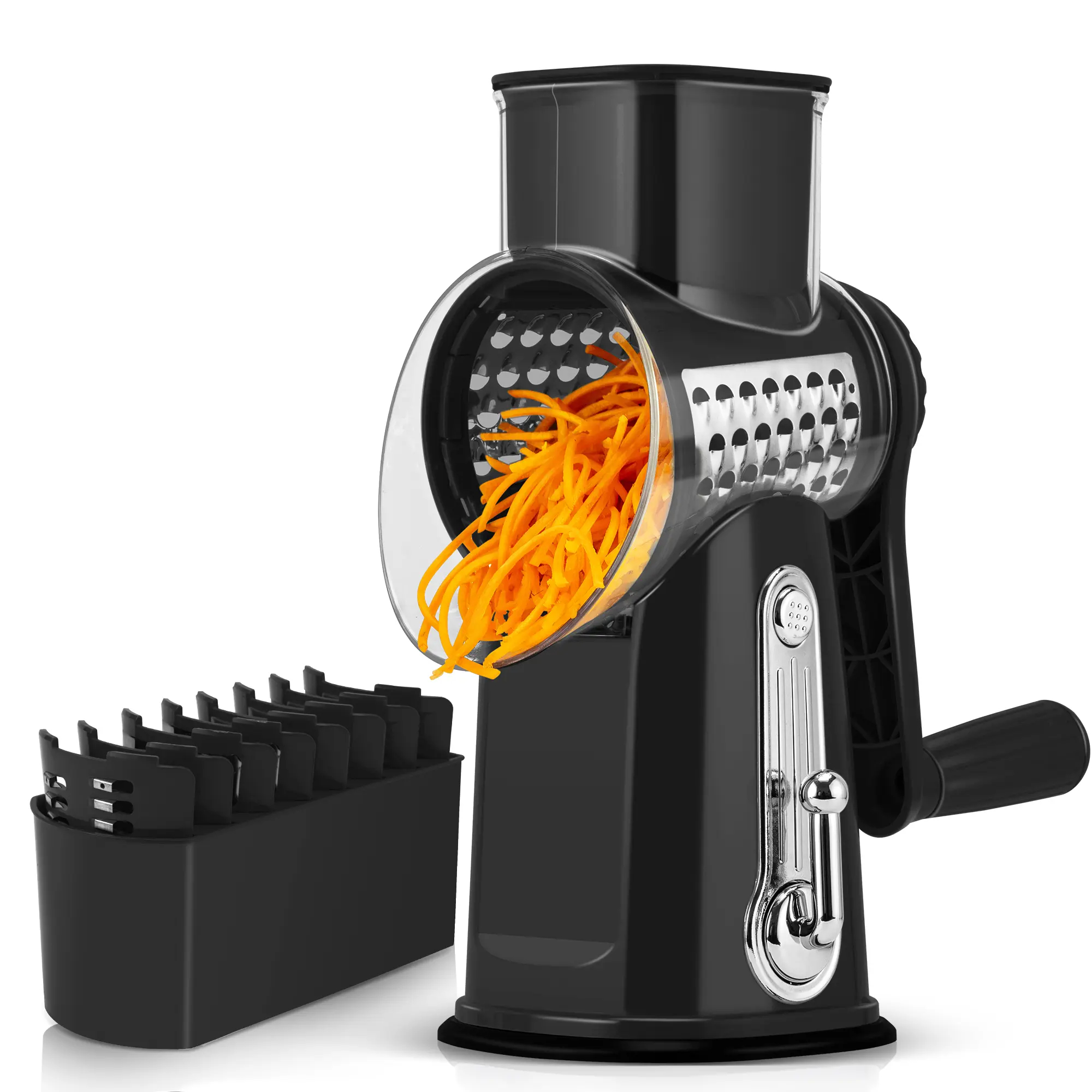 Rotary Cheese Grater with 5 Blades & Suction Base