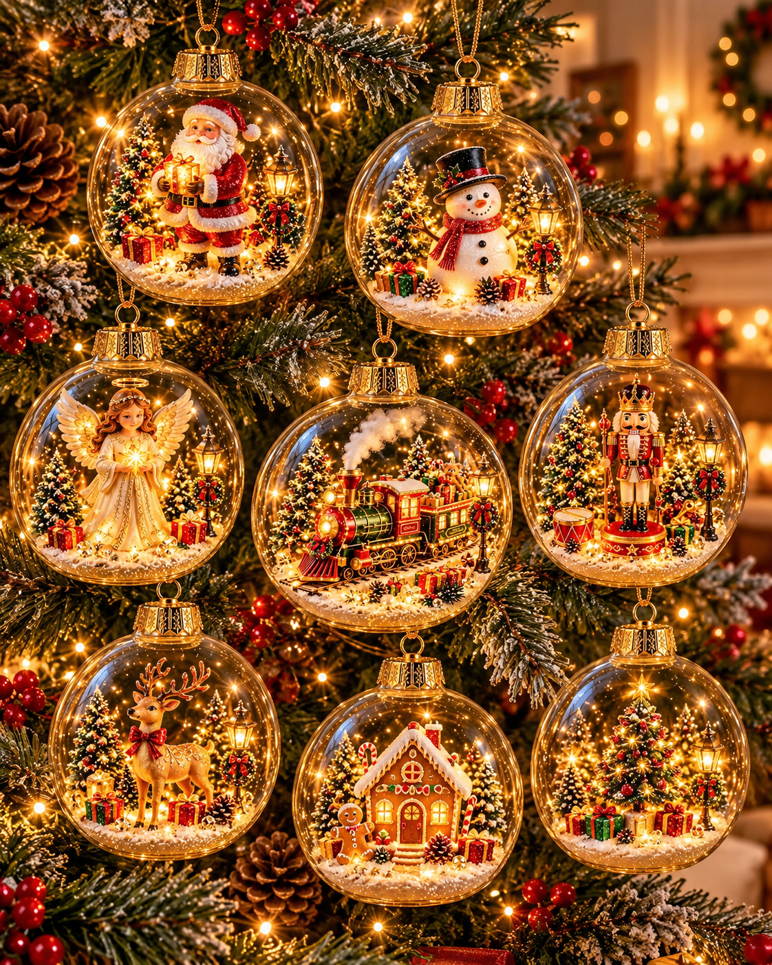Glowing Christmas Diorama Ornament Collection