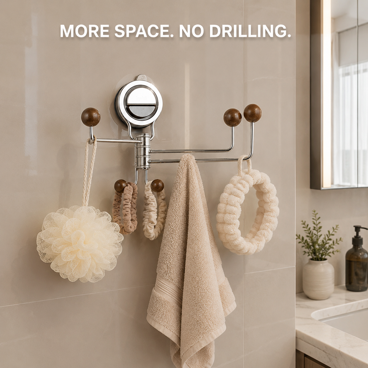 No-Drill Rotating Suction Hook Organizer