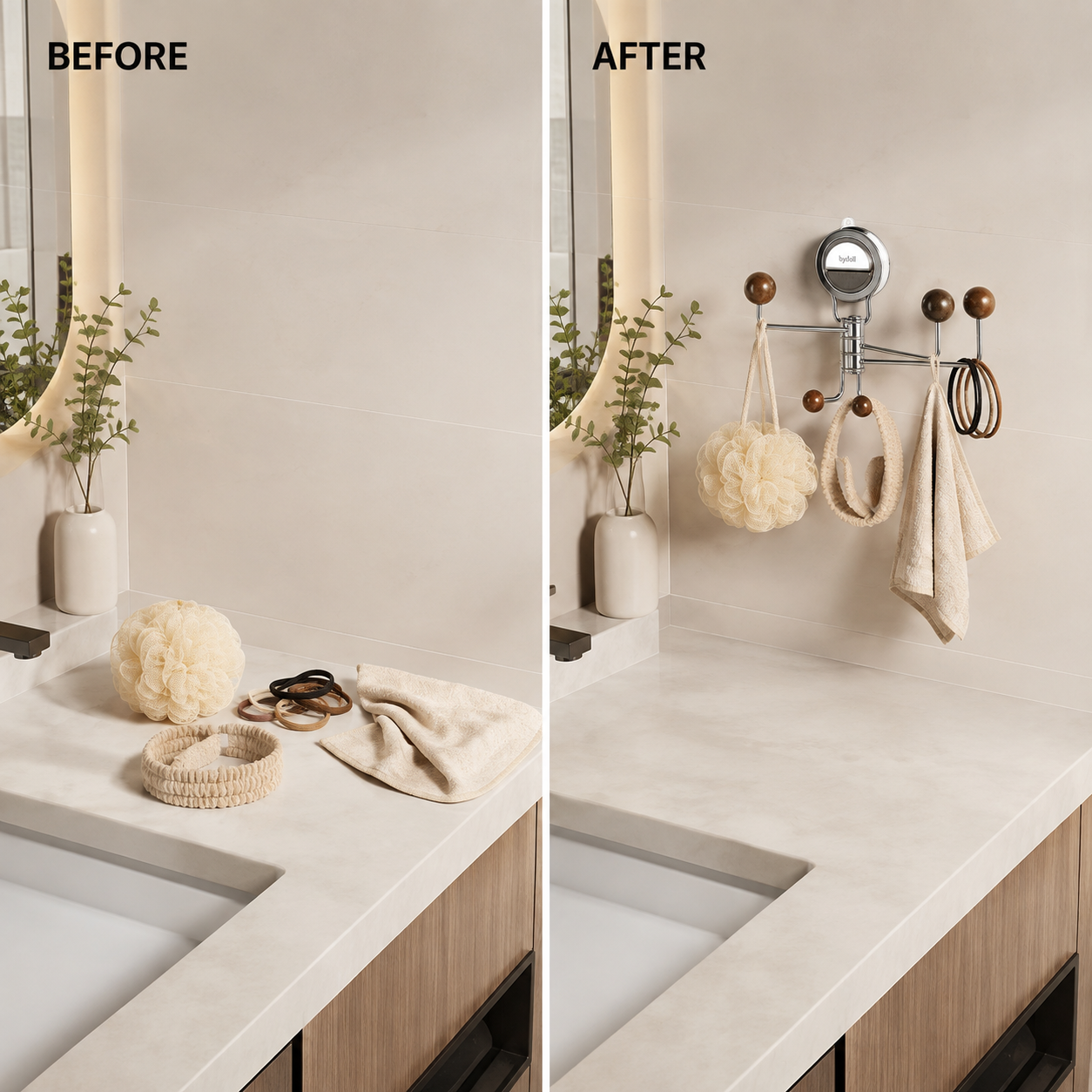 No-Drill Rotating Suction Hook Organizer