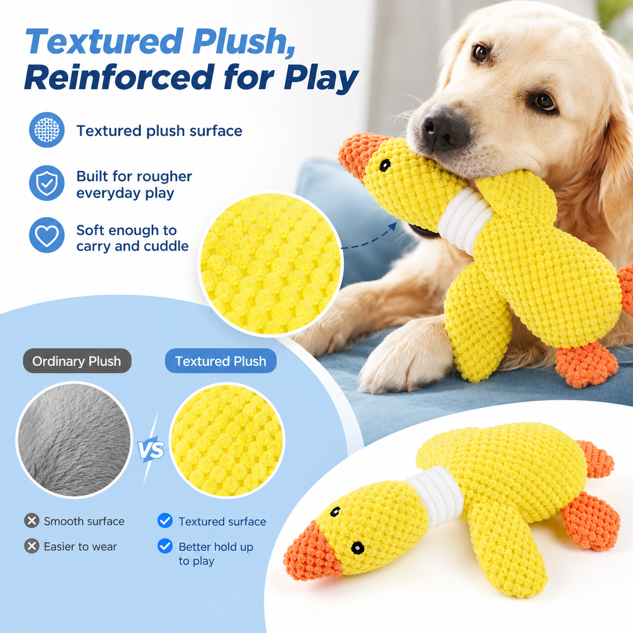 Reinforced Squeaky & Crinkle Plush Dog Toy