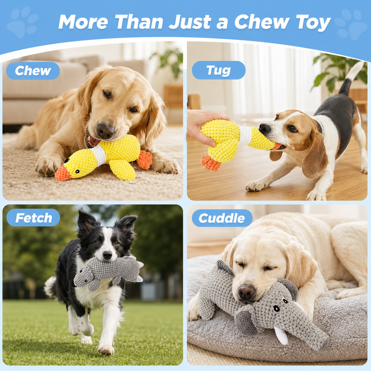 Reinforced Squeaky & Crinkle Plush Dog Toy