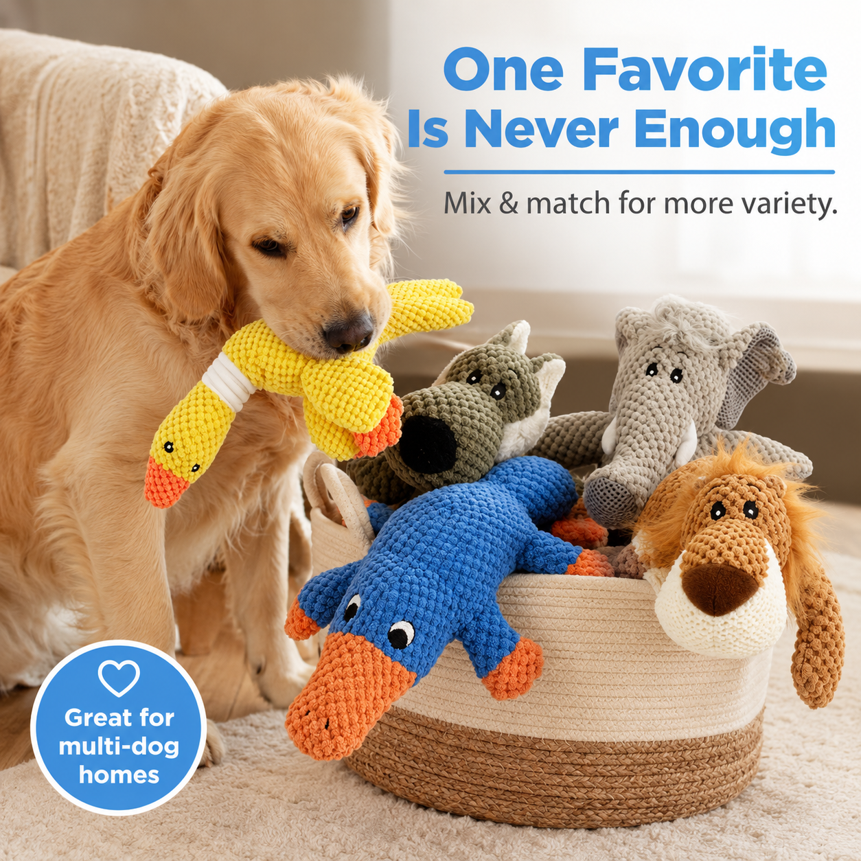 Reinforced Squeaky & Crinkle Plush Dog Toy