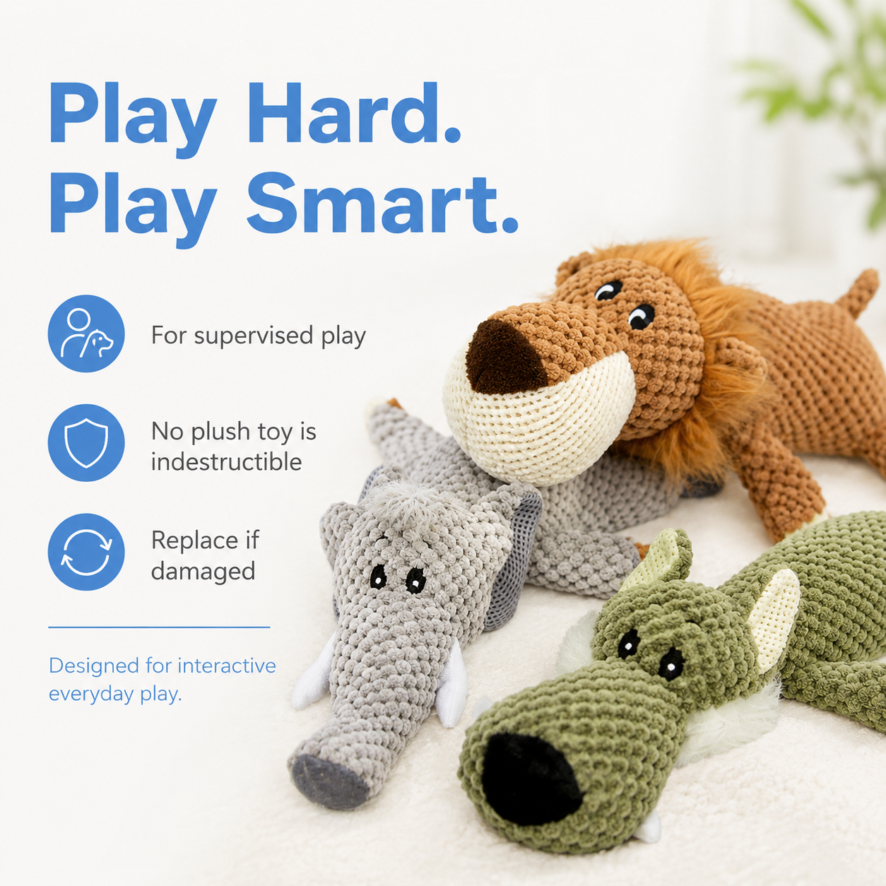 Reinforced Squeaky & Crinkle Plush Dog Toy