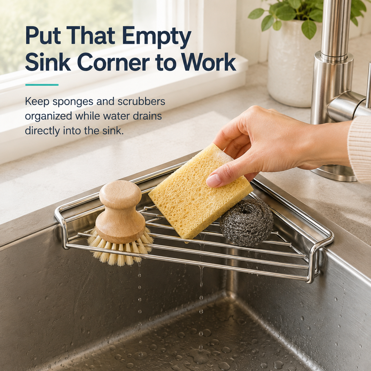 304 Stainless Steel Sink Corner Caddy & Drying Rack