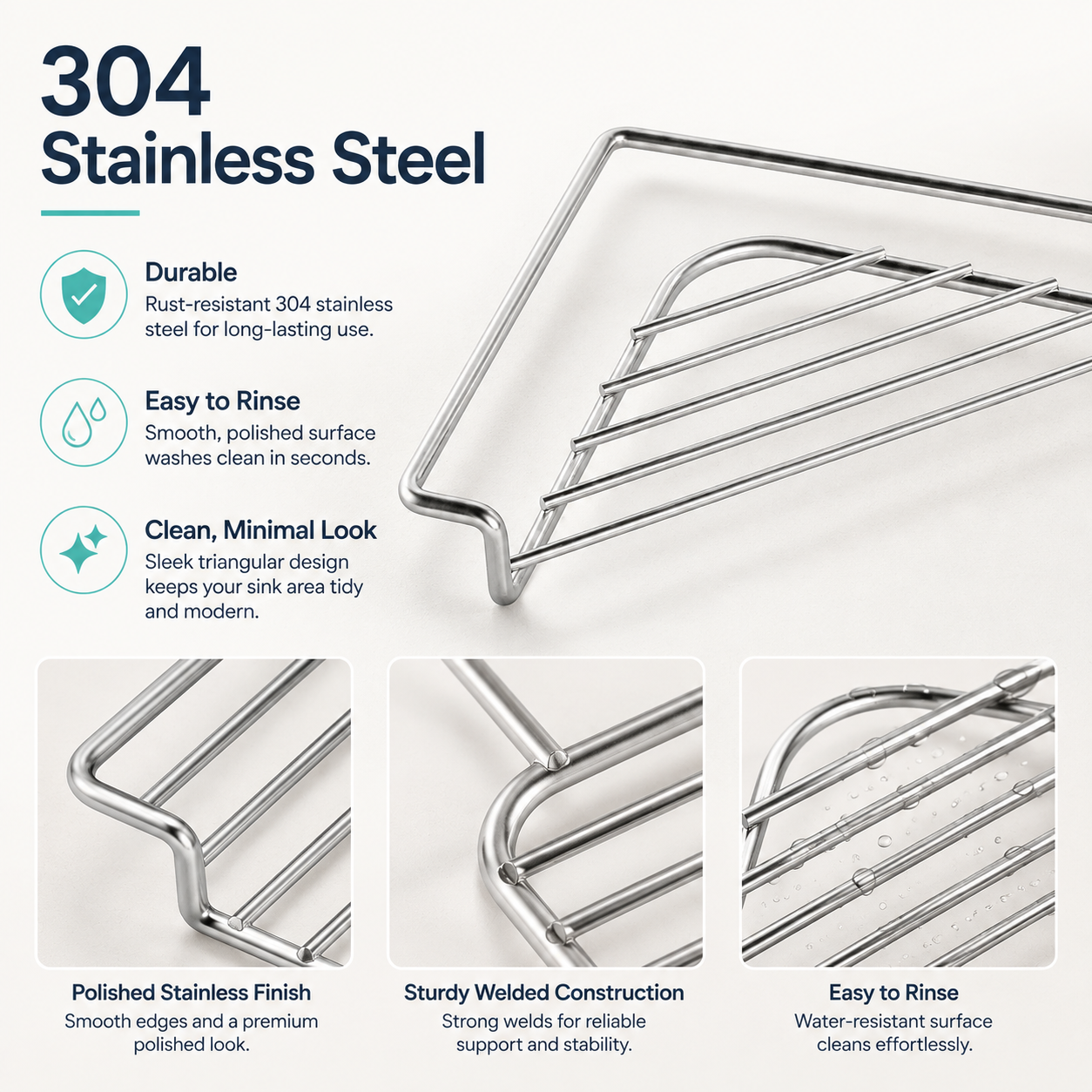 304 Stainless Steel Sink Corner Caddy & Drying Rack