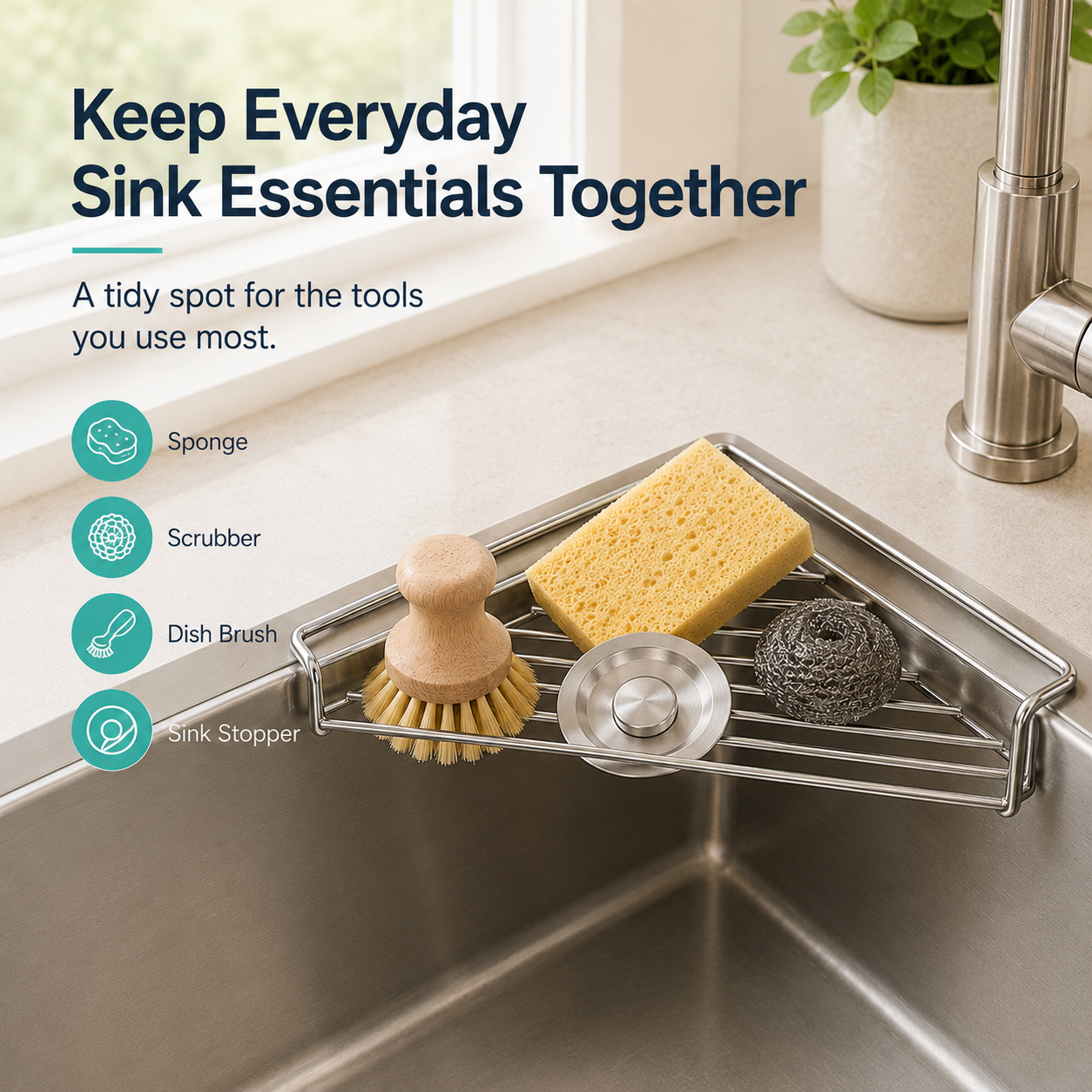 304 Stainless Steel Sink Corner Caddy & Drying Rack