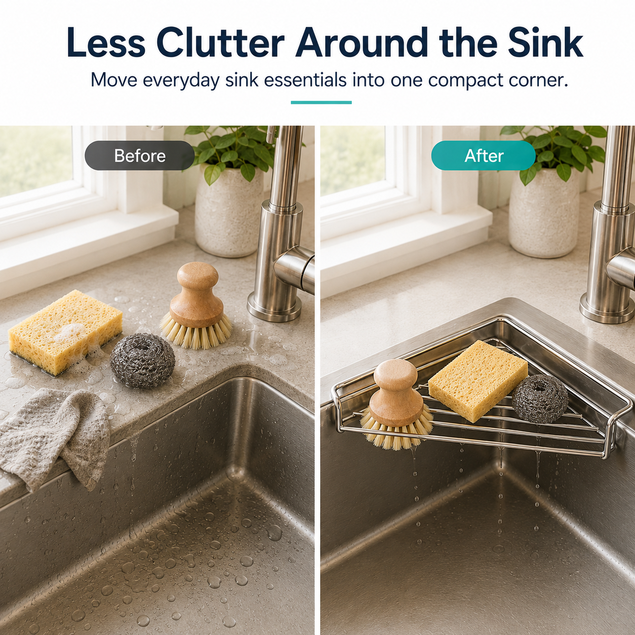 304 Stainless Steel Sink Corner Caddy & Drying Rack