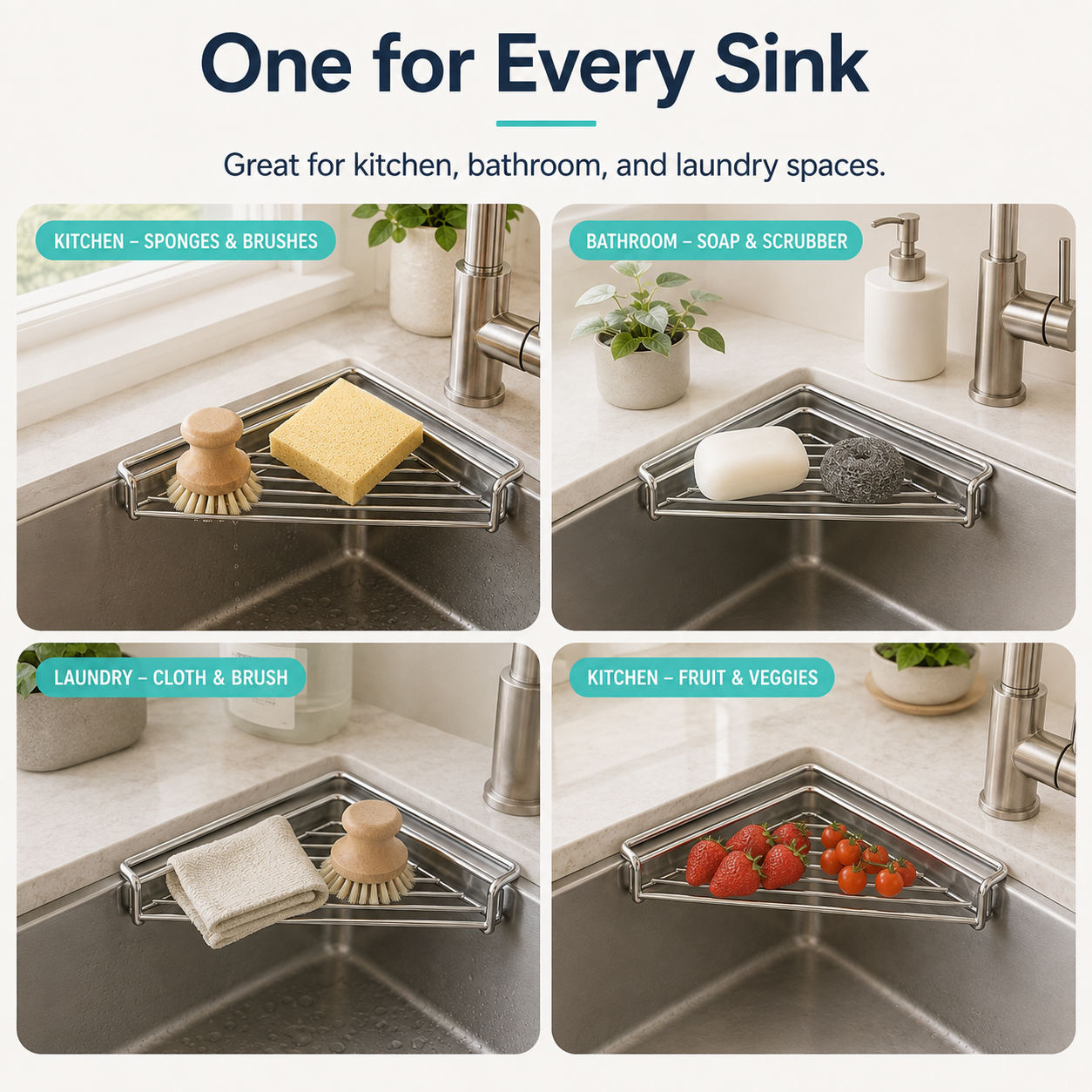 304 Stainless Steel Sink Corner Caddy & Drying Rack