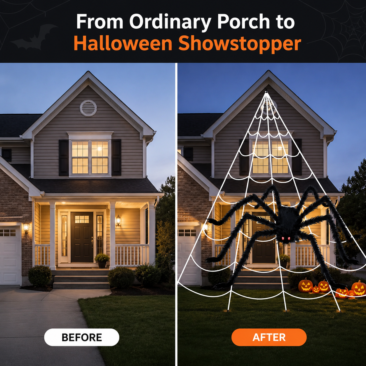 🕷️16FT Giant Halloween Spider Web with 35" Posable Spider – Outdoor Yard & Indoor Halloween Decoration Set