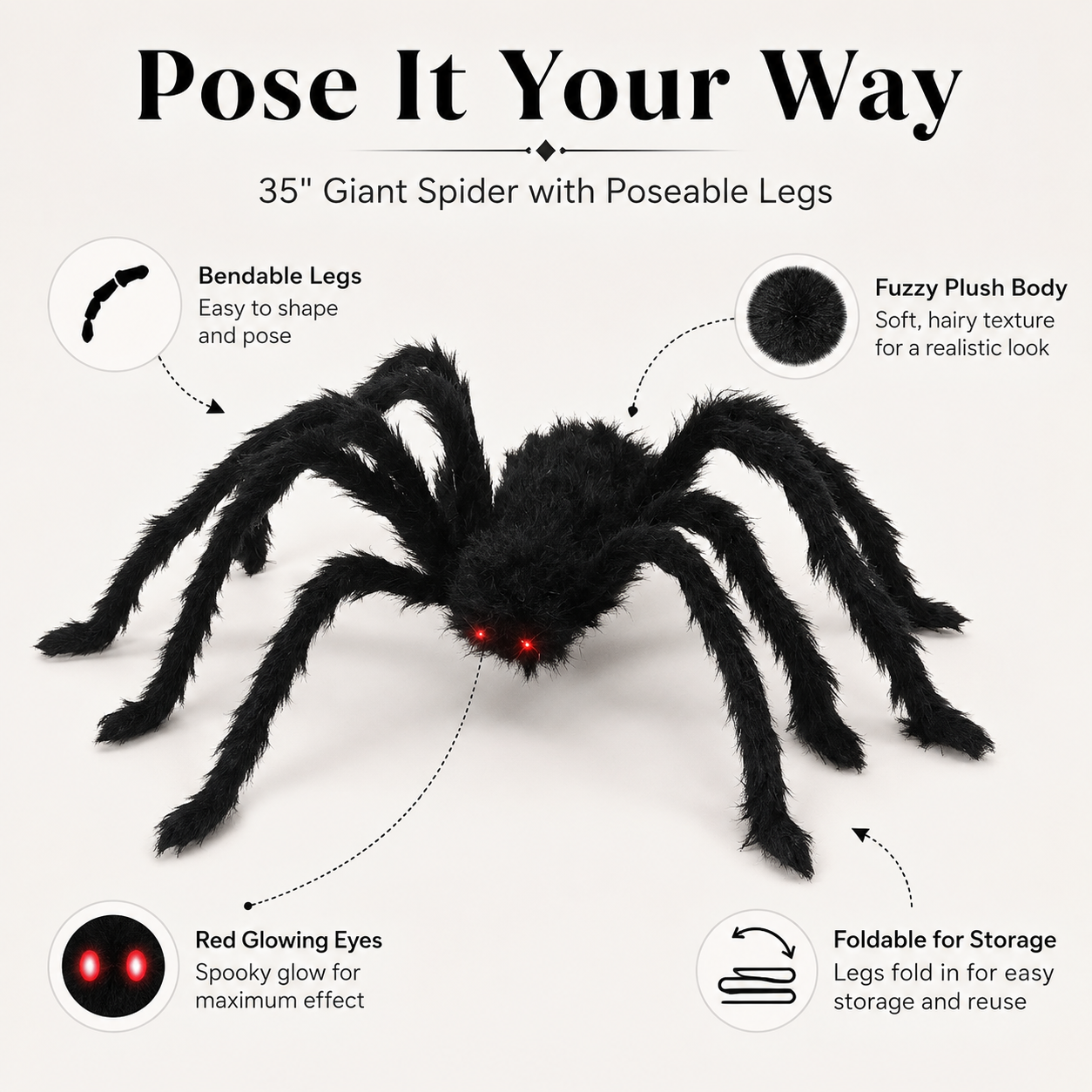 🕷️16FT Giant Halloween Spider Web with 35" Posable Spider – Outdoor Yard & Indoor Halloween Decoration Set