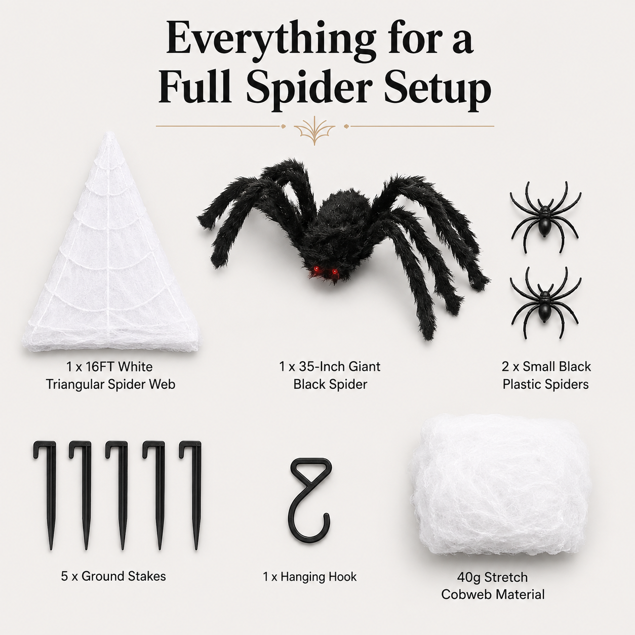 🕷️16FT Giant Halloween Spider Web with 35" Posable Spider – Outdoor Yard & Indoor Halloween Decoration Set