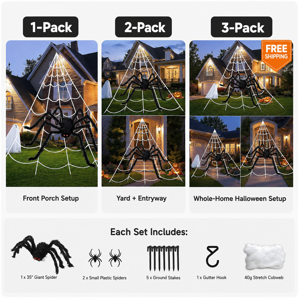 🕷️16FT Giant Halloween Spider Web with 35" Posable Spider – Outdoor Yard & Indoor Halloween Decoration Set