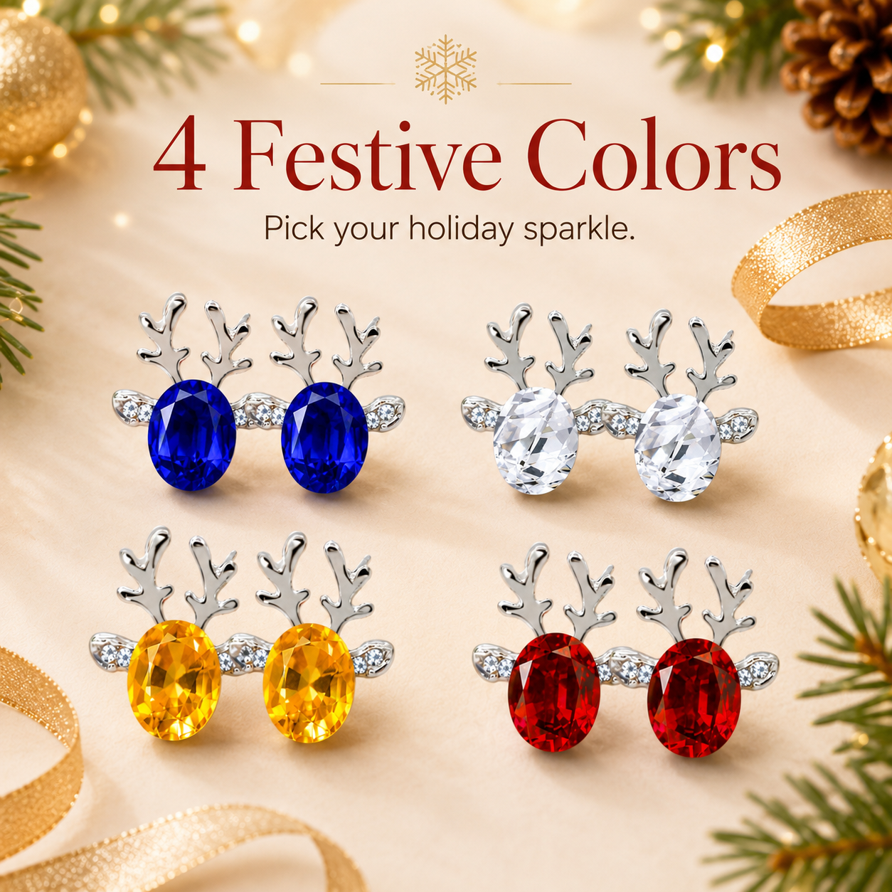 Four Colors Crystal Reindeer Earrings