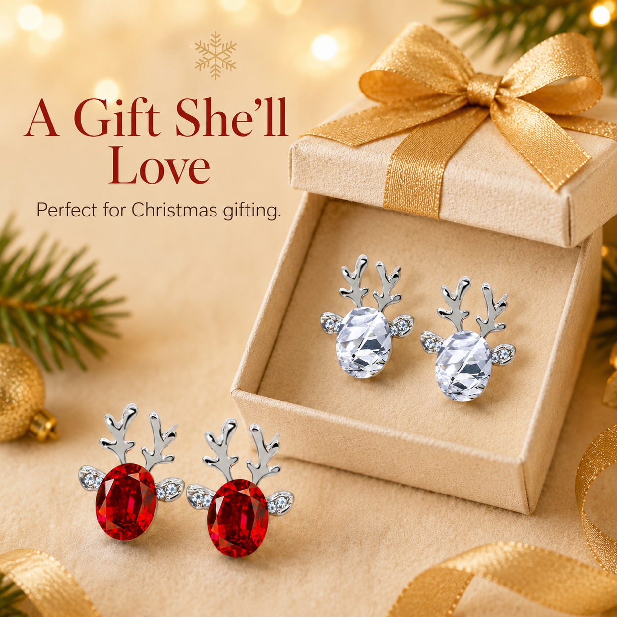 Christmas Reindeer Earrings Gift