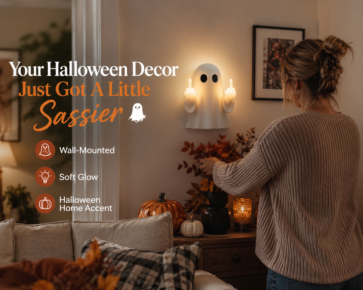 Wall-mounted ghost light in a cozy American home