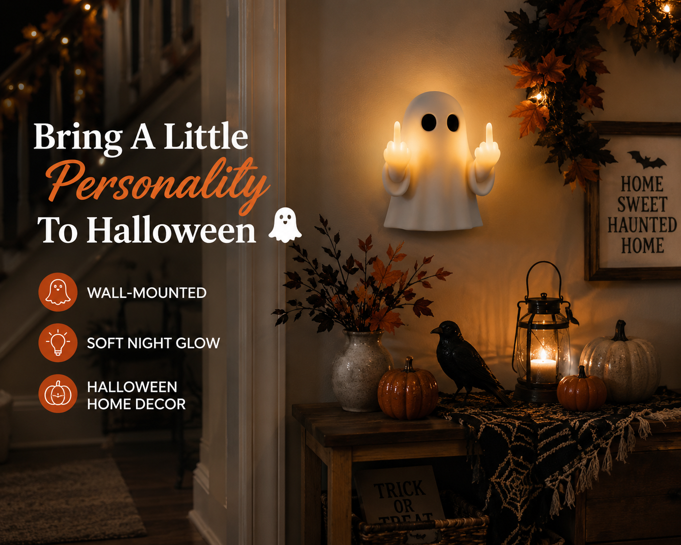 Wall-mounted ghost Halloween decoration