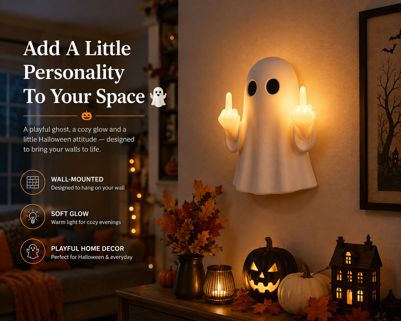 Wall-mounted cute ghost Halloween night light