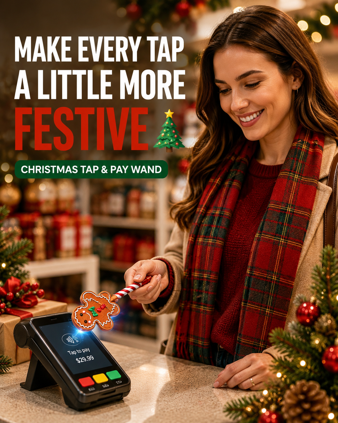 Christmas Tap Wand used for festive contactless payment
