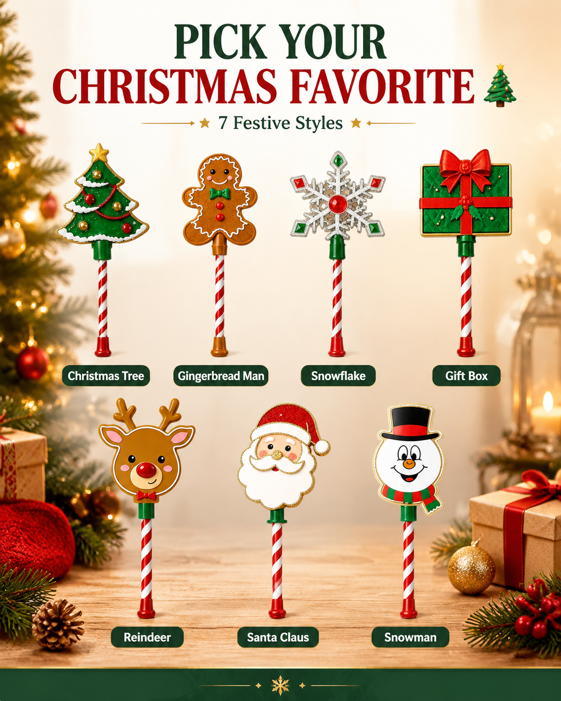 Seven Christmas Tap Wand styles