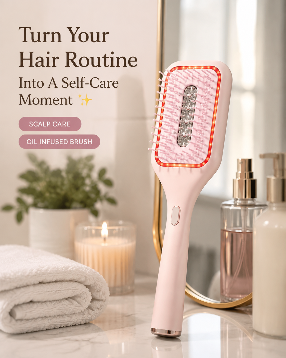 Hair Brush with Scalp Oil Dispenser, Pink Air Cushion Electronic Hair Comb, Head Oil Applicator, Gift for women and men