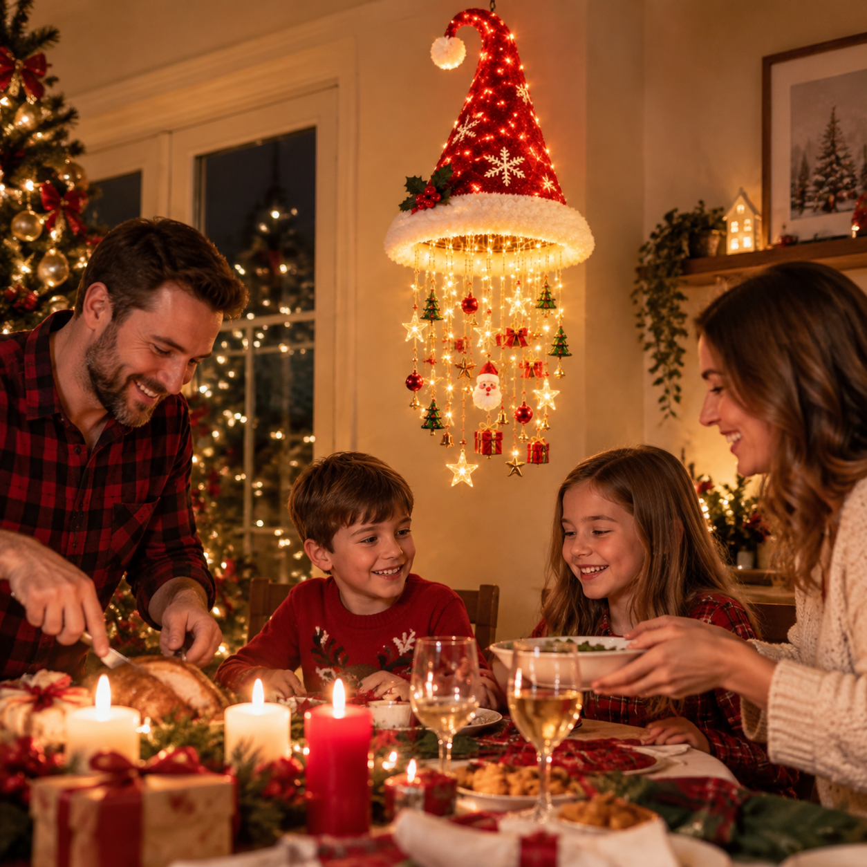 Family Christmas Decoration Scene