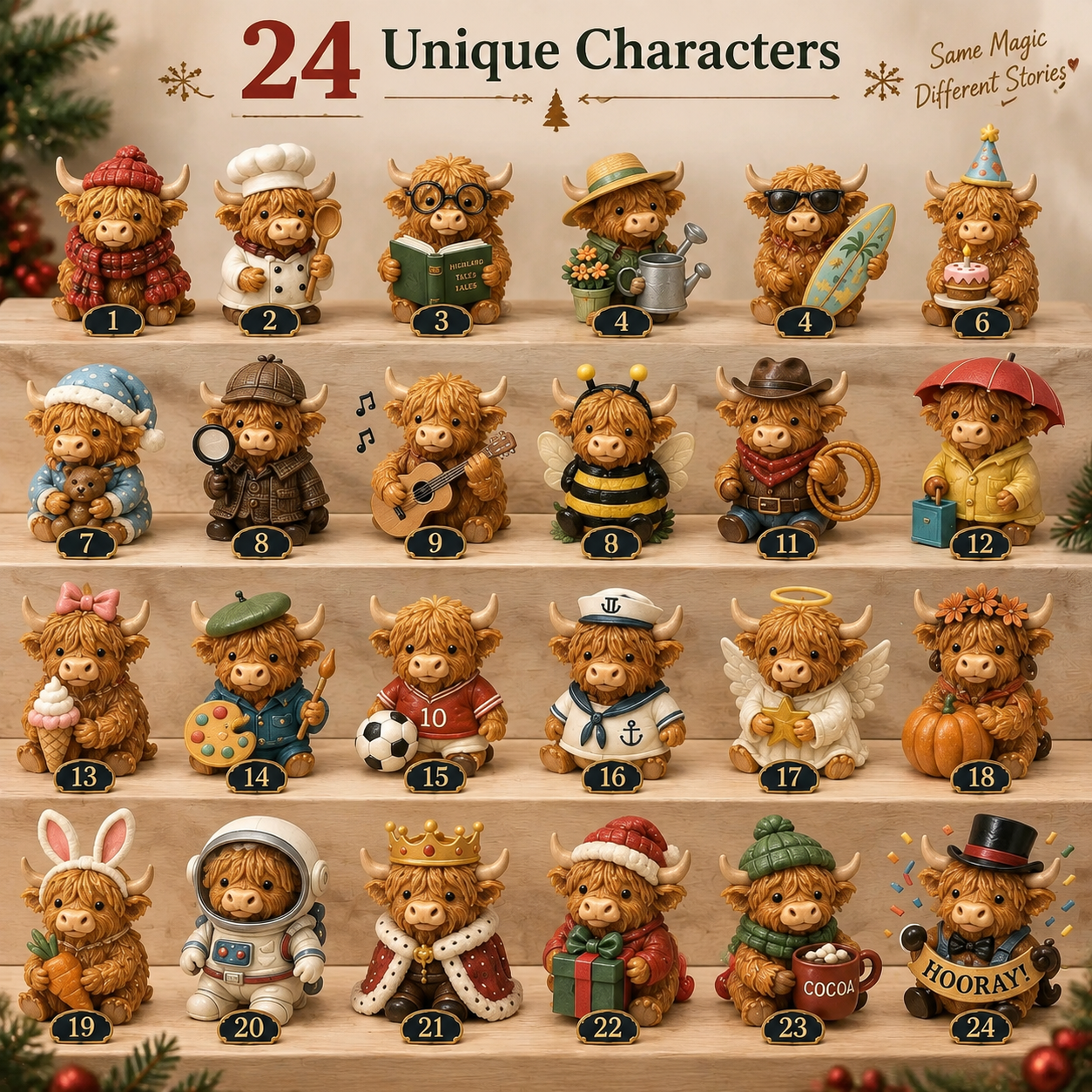 24 Highland Cow Characters