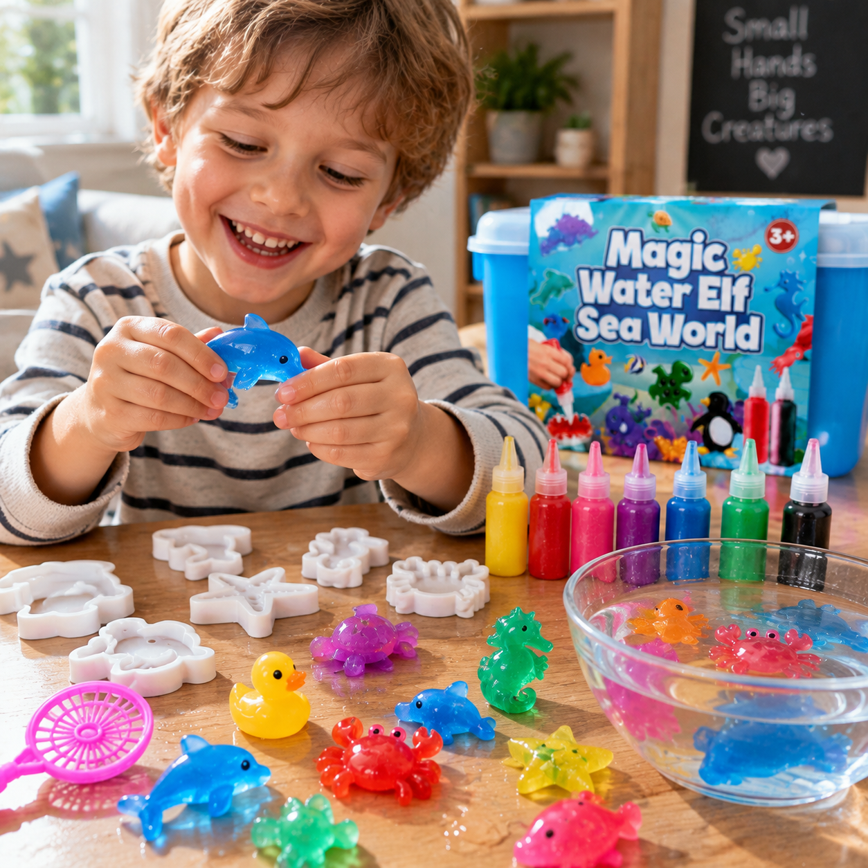 Child Playing With Magic Water Sea Creatures