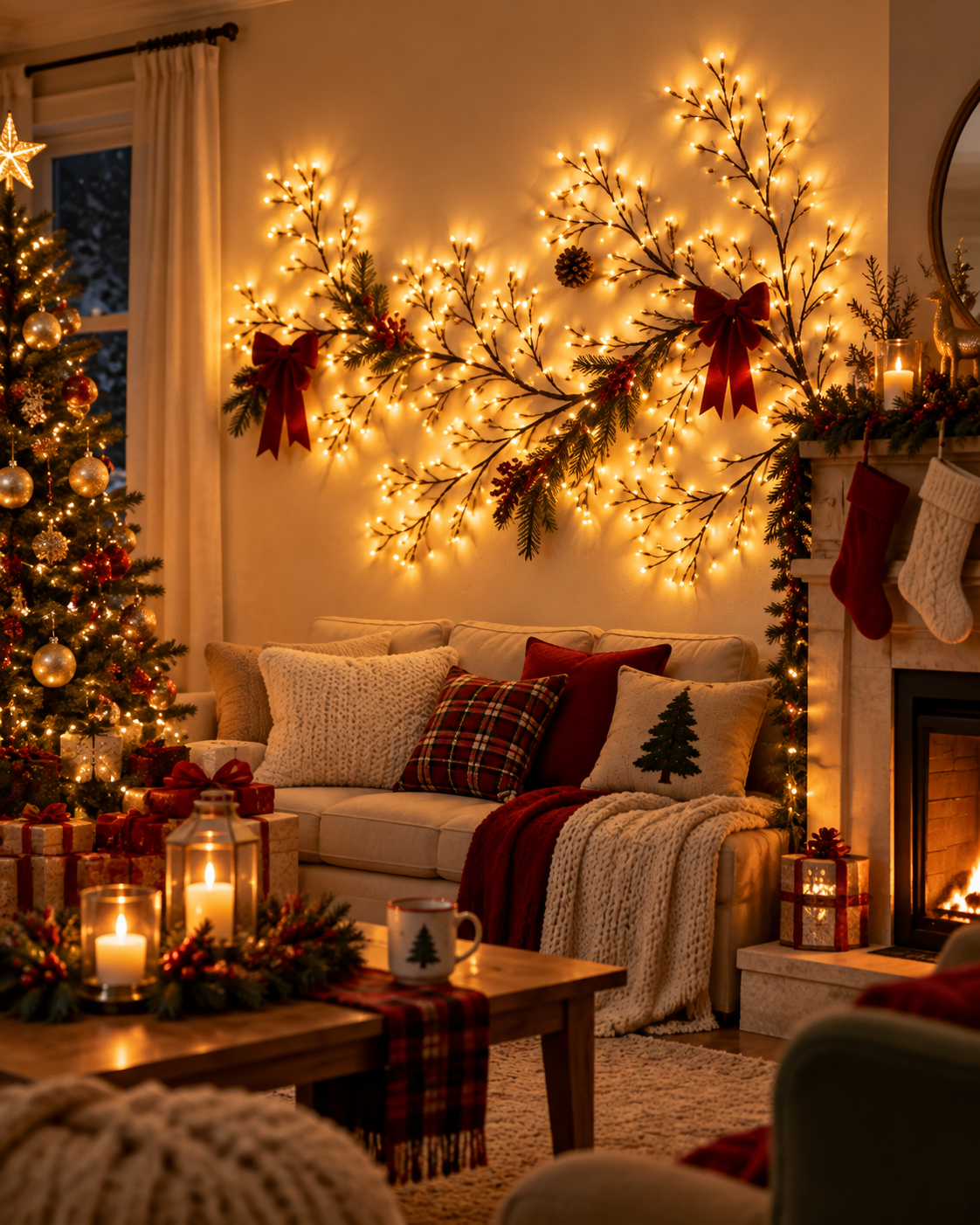 Christmas Living Room Willow Lights