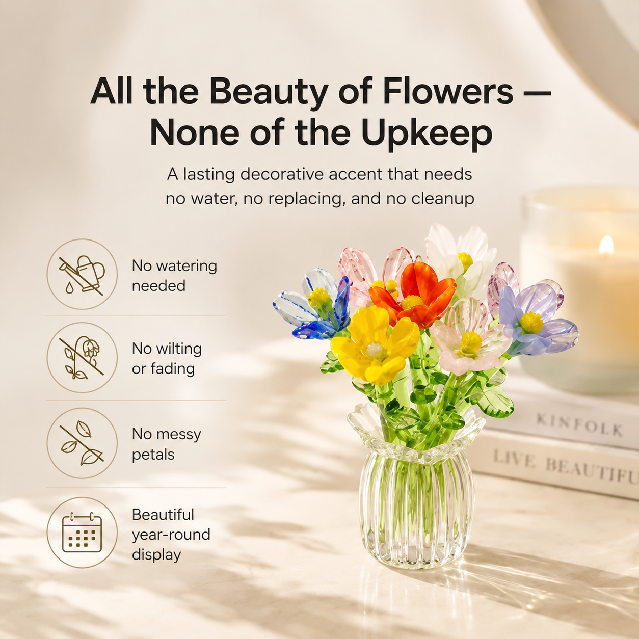 Before After Glass Flower Decor