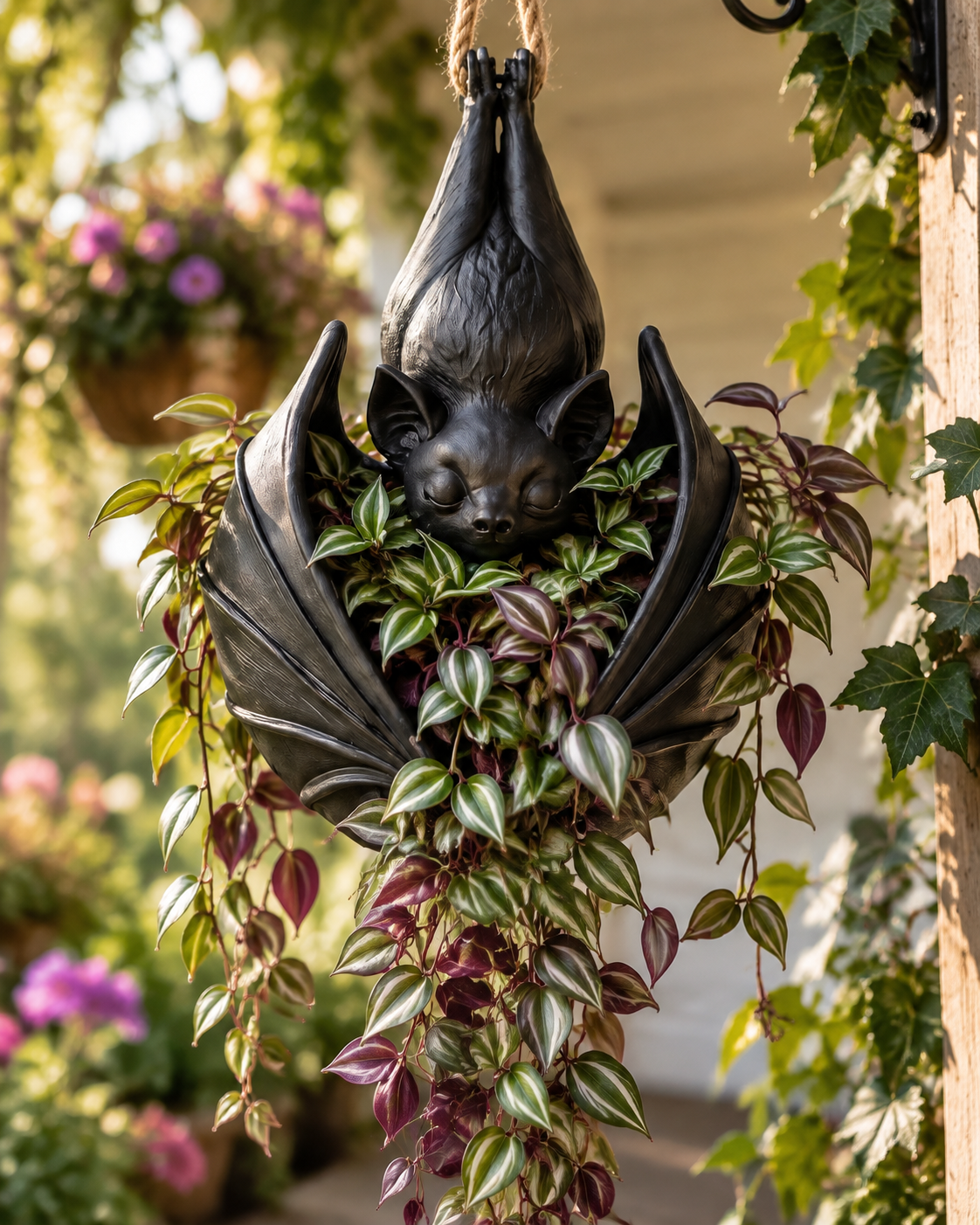 Bat planter with vines