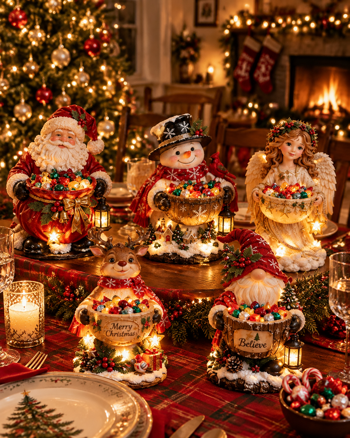 Lighted Christmas Candy Bowl Night