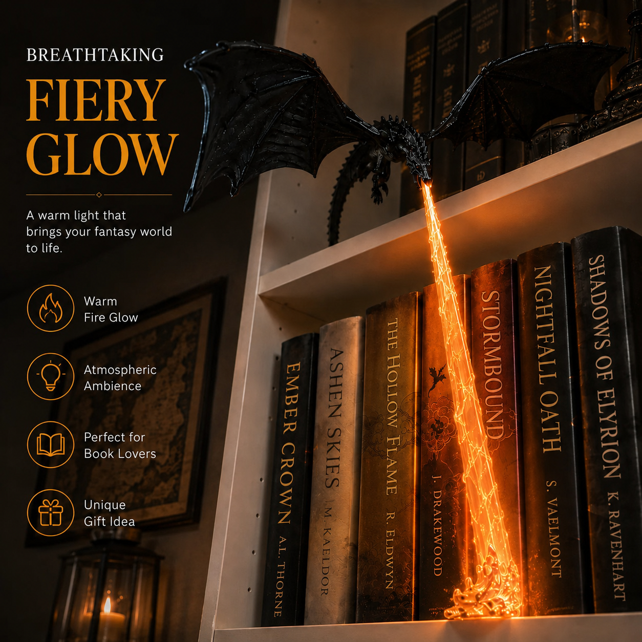 🔥 LAST DAY 50% OFF-🐉 Fire-Breathing Dragon Bookshelf Lamp – Fantasy LED Shelf Decor