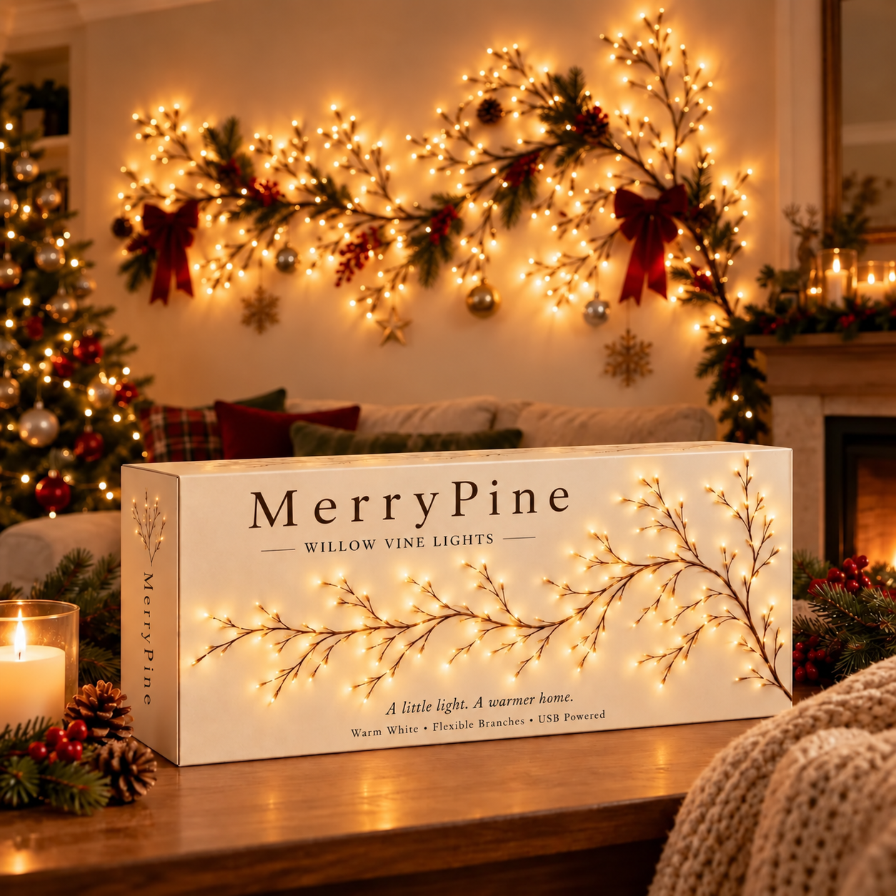 🌿✨ Flexible Willow Vine LED Christmas Light