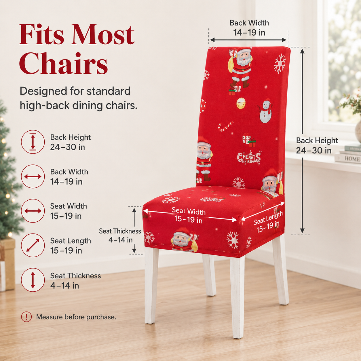 Christmas chair cover size guide