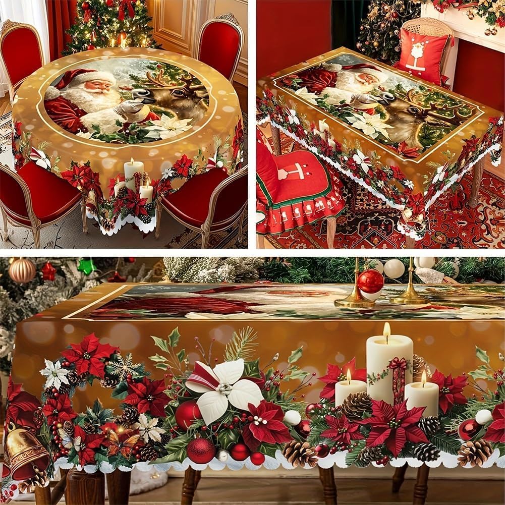 Vintage Christmas Holiday Tablecloth detail 1
