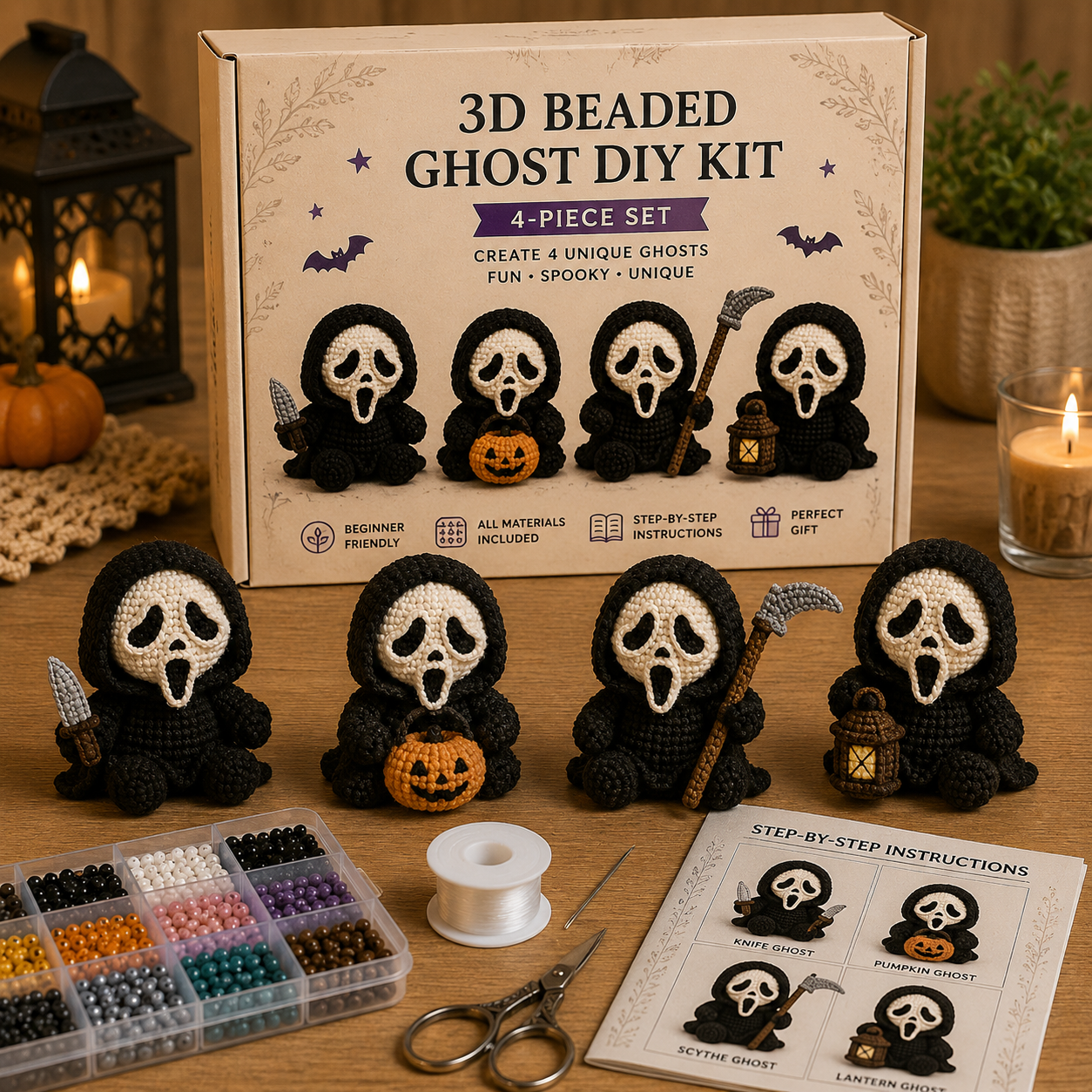 3D Beaded Skeleton DIY Kit 💀✨ – Spooky‑Cute Halloween Bead Craft Set for Adorable Gothic Ornaments