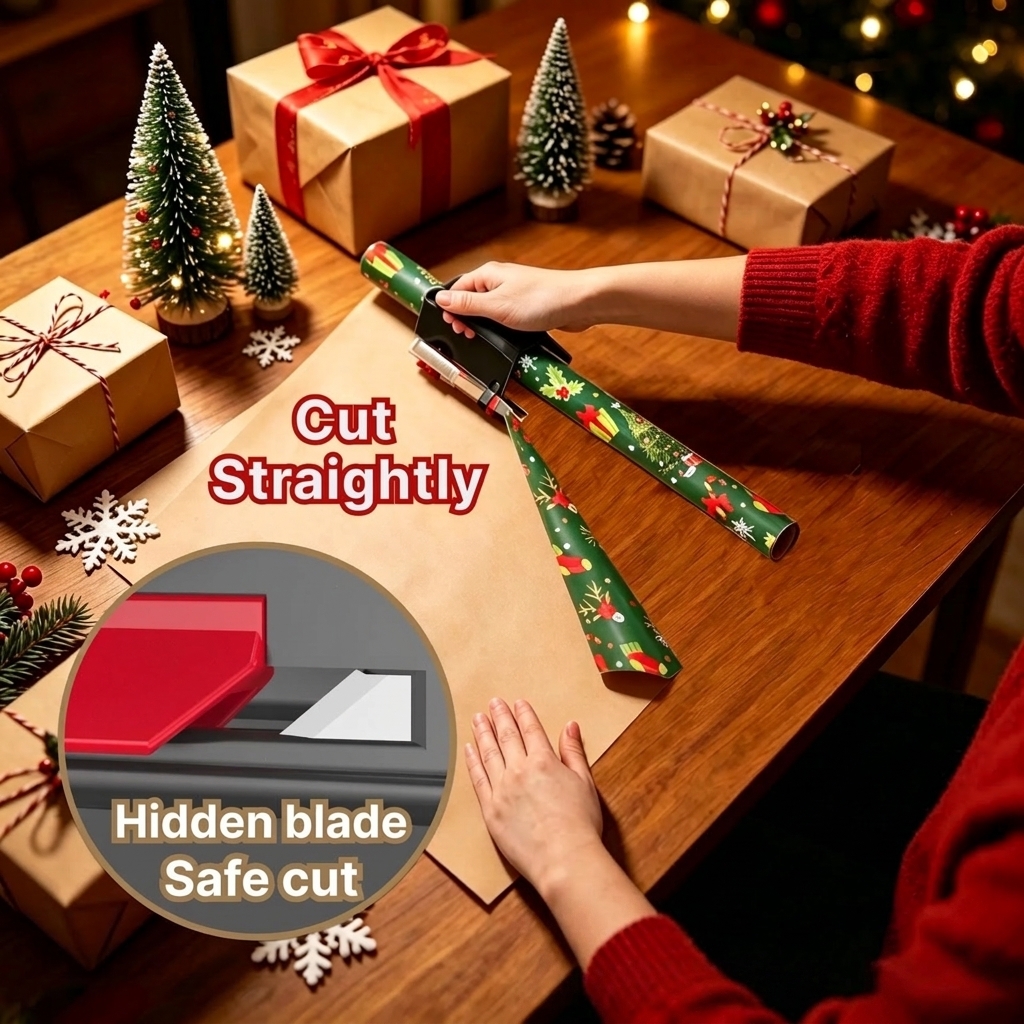 🎄Wrapping Paper Cutter Tool – Easy Slide Gift Wrap Cutter with Handle for Christmas, Birthday & DIY Crafts