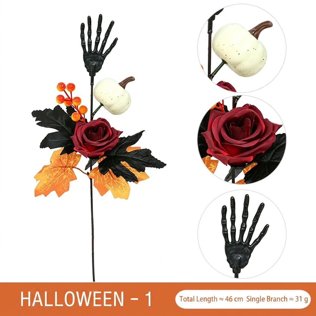 Simulated Flower Skull Hand Single Halloween Home Decoration Ghost Face Pumpkin Simulated Rose Black Maple Leaf Cutting
