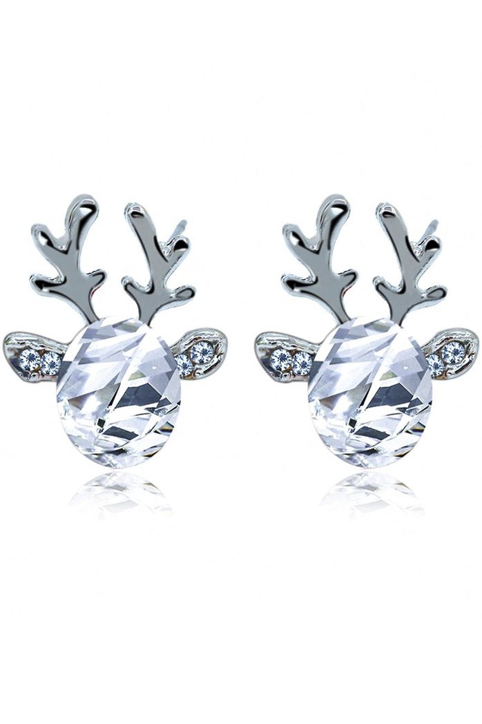 Crystal Gem Christmas Antlers Stud Earrings