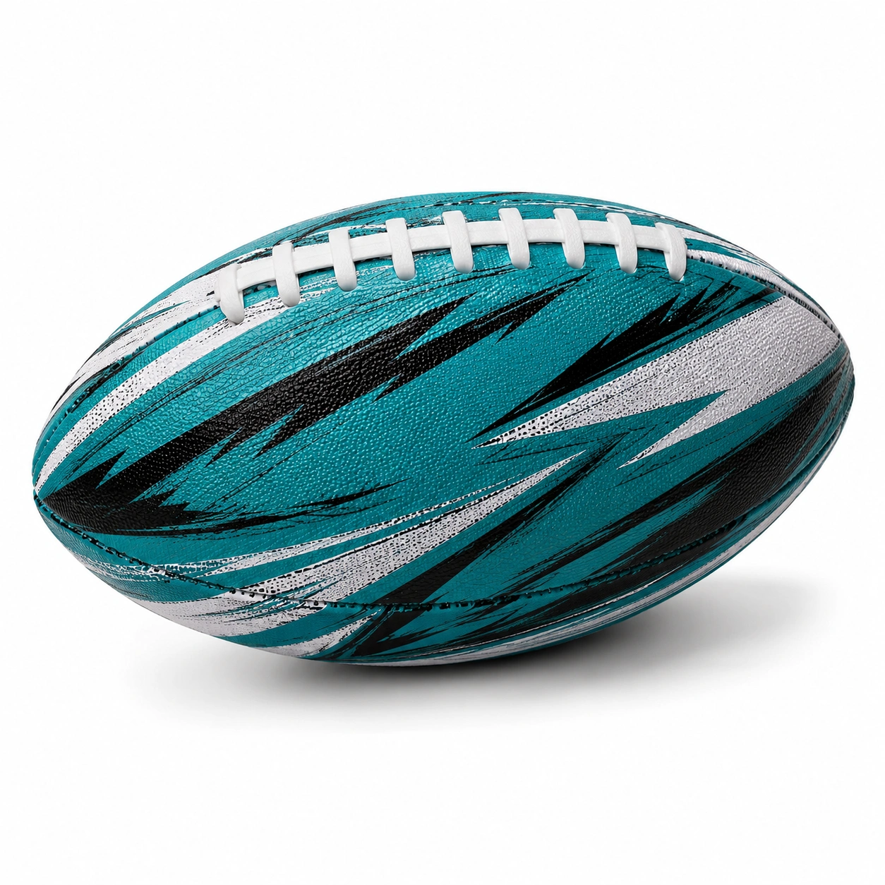 Piłka do rugby owalna turkusowo-czarno-srebrna-DECORLIXA