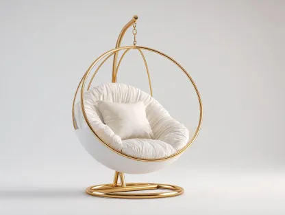 Sillón colgante con soporte metálico y cojín 105x95x195 cm - dorado-blanco - diseño moderno elegante-Veramiloft