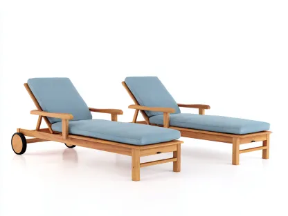 Tumbonas de jardín de madera 200x70x88 cm azul claro para exterior - respaldo ajustable y ruedas - diseño moderno-Veramiloft